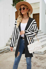 Woven Right Two-Tone Open Front Fuzzy Longline Cardigan - Ladyez