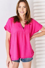Zenana Full Size Raw Hem Short Sleeve Top - Ladyez