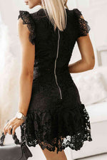 Round Neck Cap Sleeve Lace Mini Dress - Ladyez
