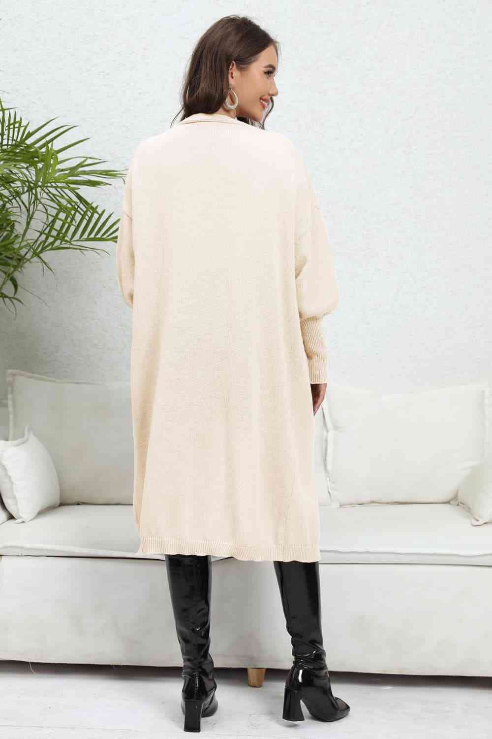 Open Front Dropped Shoulder Cardigan - Ladyez