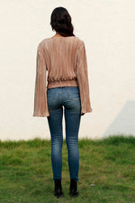 Twisted Smocked Flare Sleeve Cropped Top - Ladyez