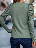 Round Neck Puff Sleeve Sleeve Blouse - Ladyez