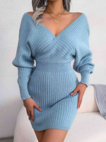 Rib-Knit Dolman Sleeve Sweater Dress - Ladyez