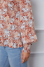 Floral Smocked Lantern Sleeve Ruffled Blouse - Ladyez