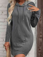 Drawstring Hooded Sweater Dress - Ladyez