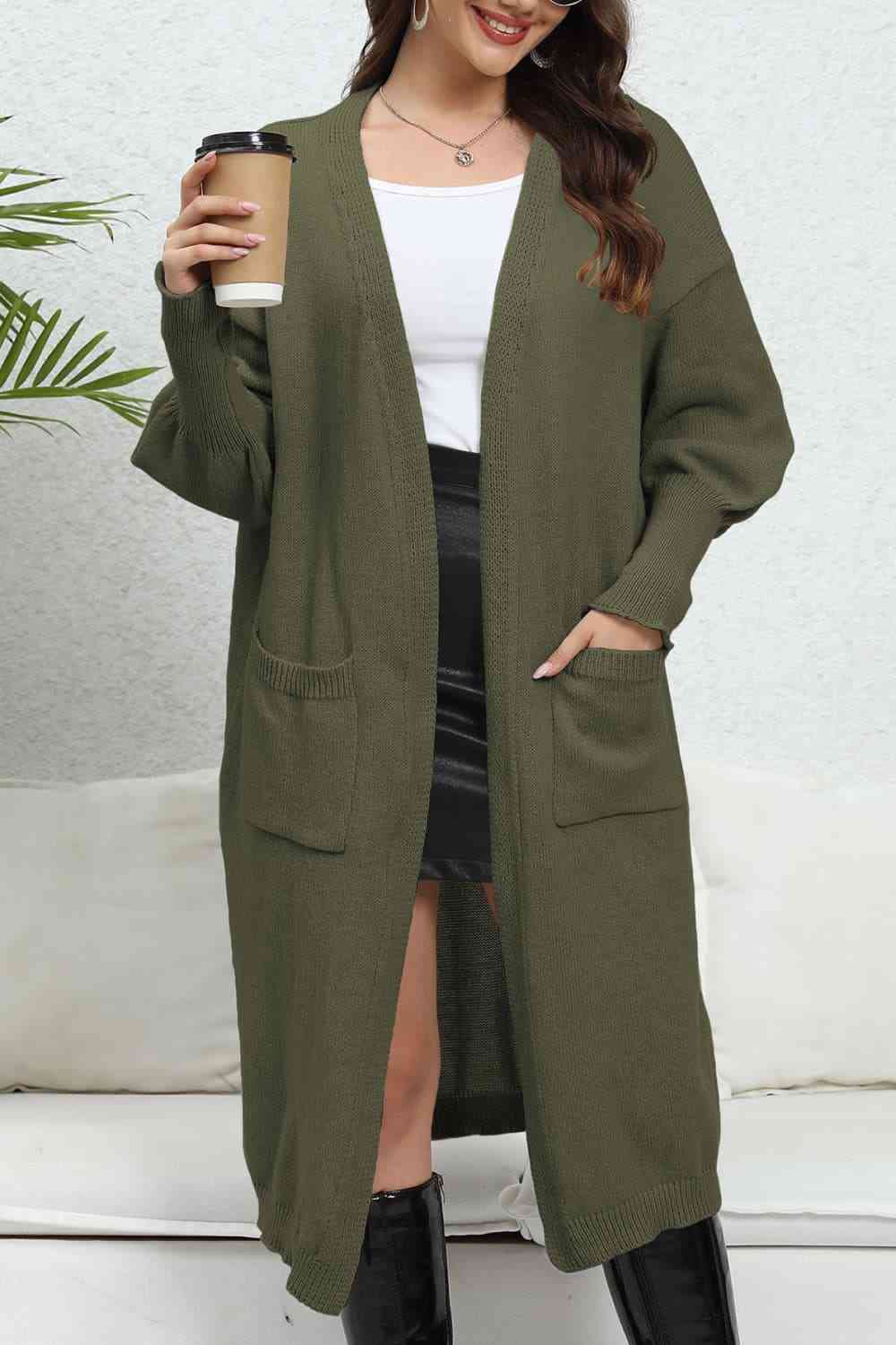 Open Front Dropped Shoulder Cardigan - Ladyez