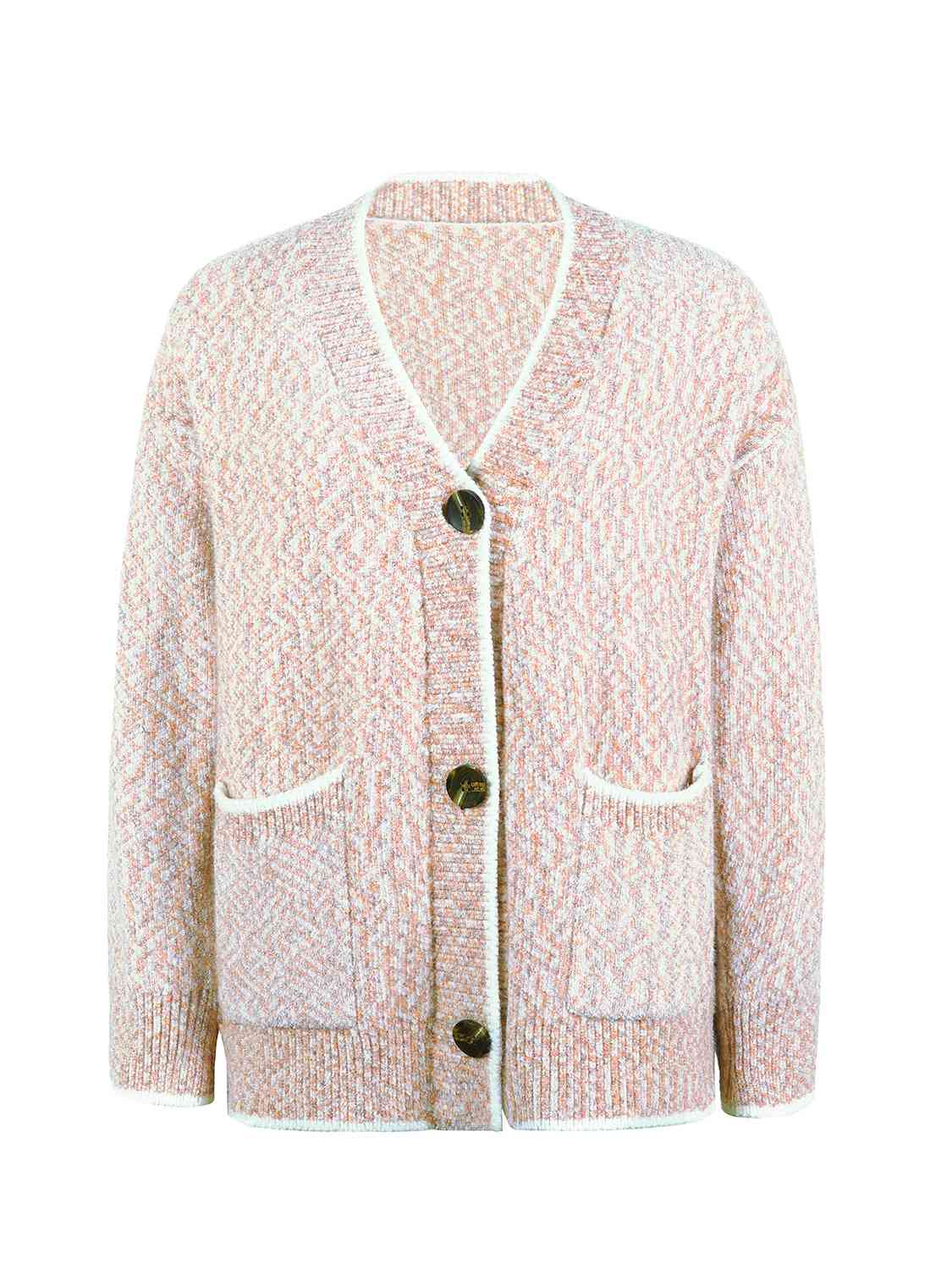 Button Down V-Neck Cardigan with Pockets - Ladyez