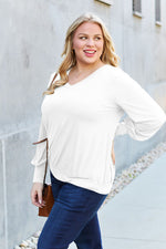 Basic Bae Full Size V-Neck Lantern Sleeve Blouse - Ladyez