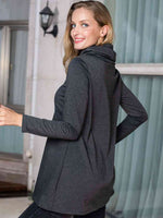 Two-Tone Funnel Neck Long Sleeve Top - Ladyez
