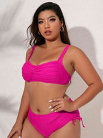 Plus Size Twist Front Tied Bikini Set - Ladyez