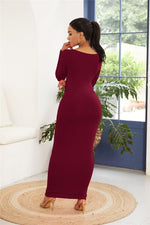 Round Neck Long Sleeve Maxi Wrap Dress - Ladyez