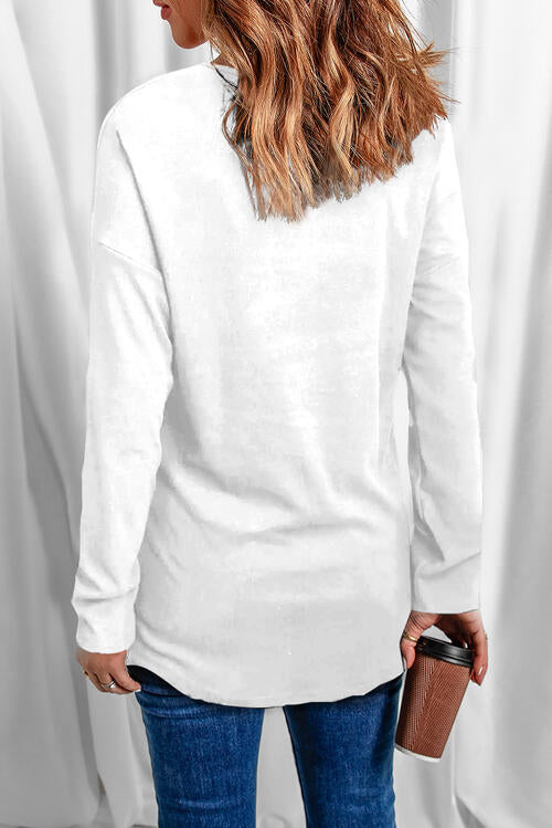 Graphic V-Neck Long Sleeve T-Shirt - Ladyez