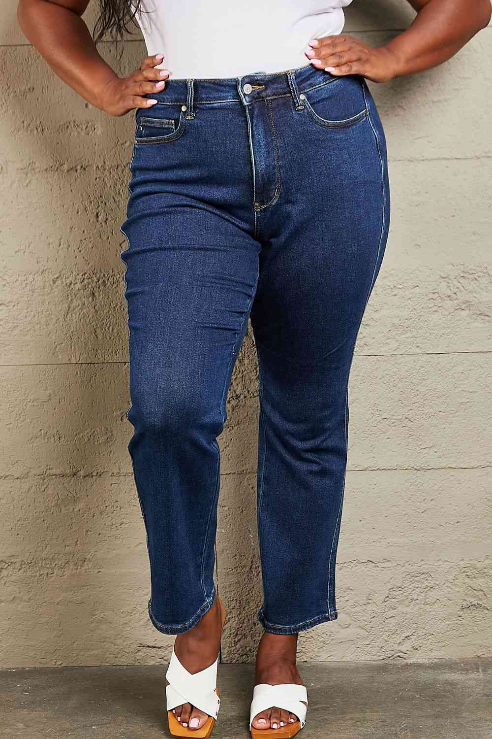 Judy Blue Kailee Full Size Tummy Control High Waisted Straight Jeans - Ladyez