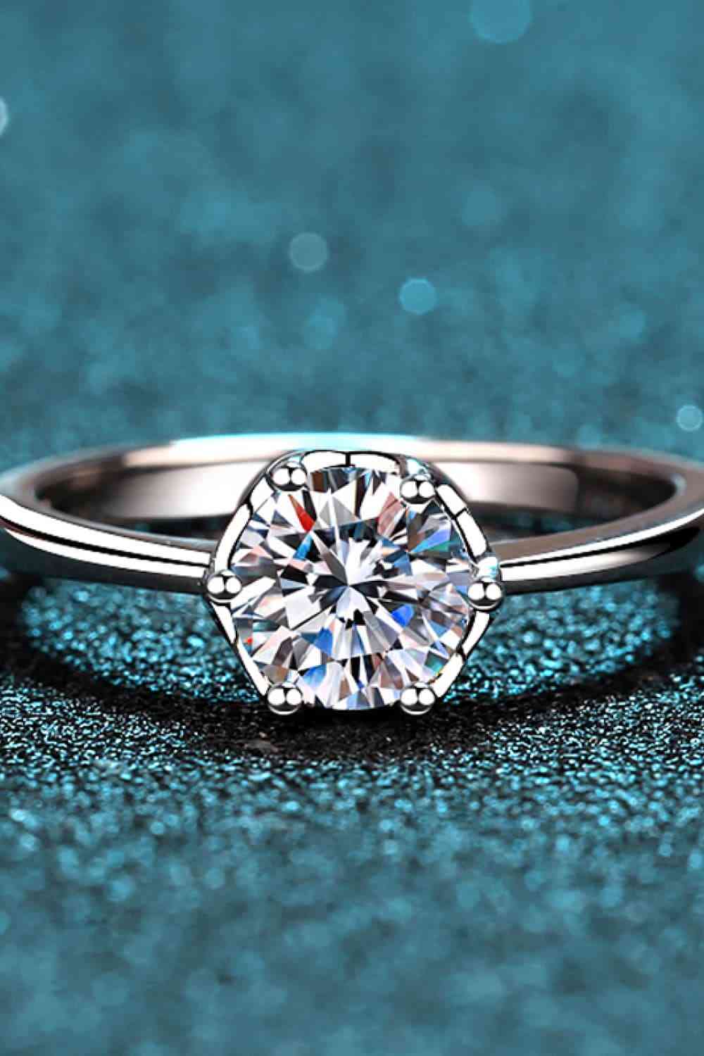 1 Carat Moissanite Rhodium-Plated Solitaire Ring - Ladyez