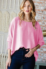 Reborn J Texture Round Neck Smocked Half Sleeve Top - Ladyez