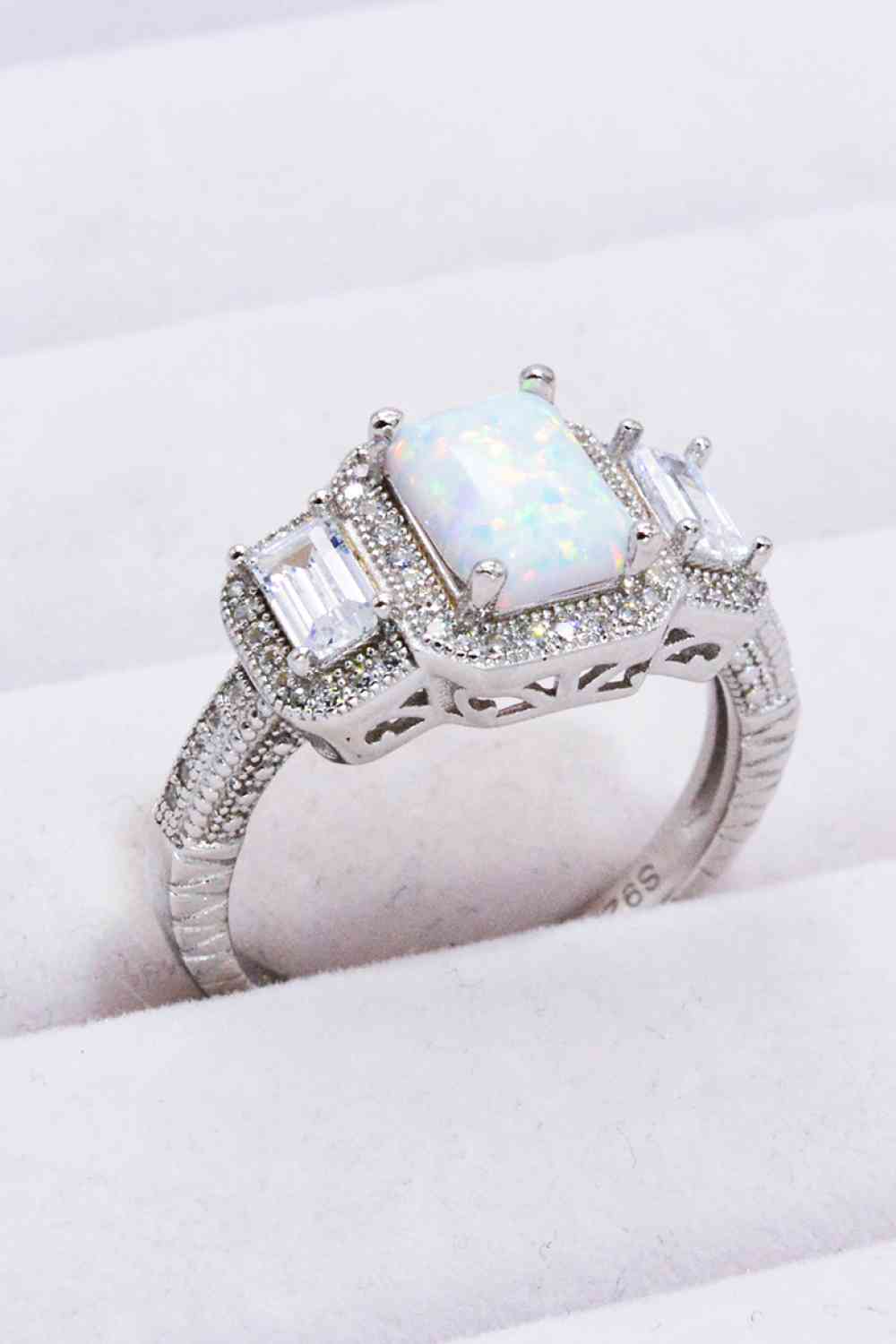 925 Sterling Silver Square Opal Ring - Ladyez