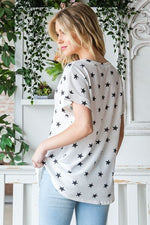 Heimish Full Size Star Print Short Sleeve V-Neck Waffle Knit T-Shirt - Ladyez