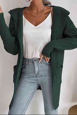 Double Take Ribbed Open Front Hooded Cardigan with Pockets - Ladyez