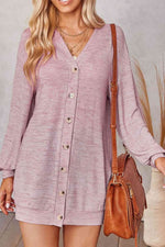 Buttoned V-Neck Long Sleeve Cardigans - Ladyez
