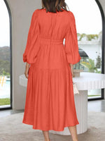 Deep V-Neck Balloon Sleeve Plain Maxi Dress - Ladyez