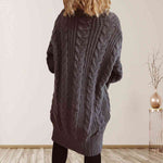 Cable-Knit Open Front Dropped Shoulder Cardigan - Ladyez