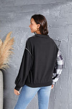 Plaid Exposed Seam Long Sleeve Blouse - Ladyez
