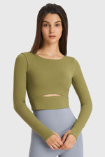 Cutout Long Sleeve Cropped Sports Top - Ladyez