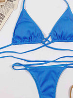 Halter Neck Crisscross Ribbed Bikini Set - Ladyez