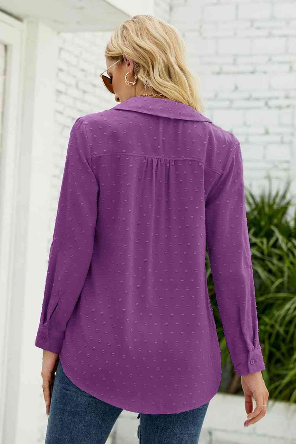 Swiss Dot Johnny Collar Blouse - Ladyez