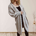 Cable-Knit Open Front Dropped Shoulder Cardigan - Ladyez