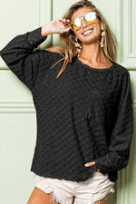 BiBi Checkered Round Neck Exposed Seam Top - Ladyez