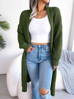 Open Front Dropped Shoulder Longline Cardigan - Ladyez