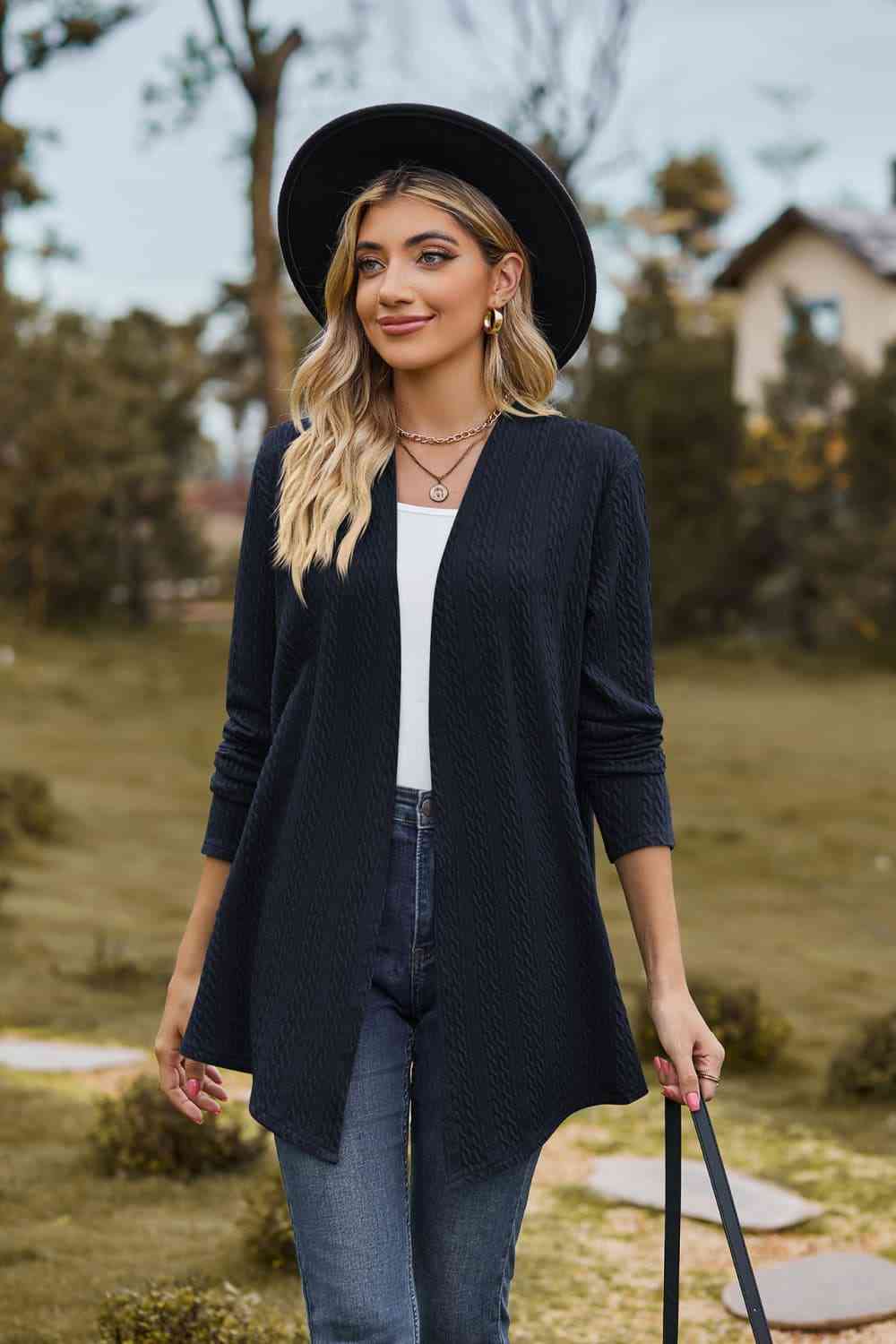 Open Front Long Sleeve Cardigan - Ladyez