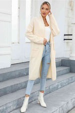 Open Front Pocketed Cardigan - Ladyez