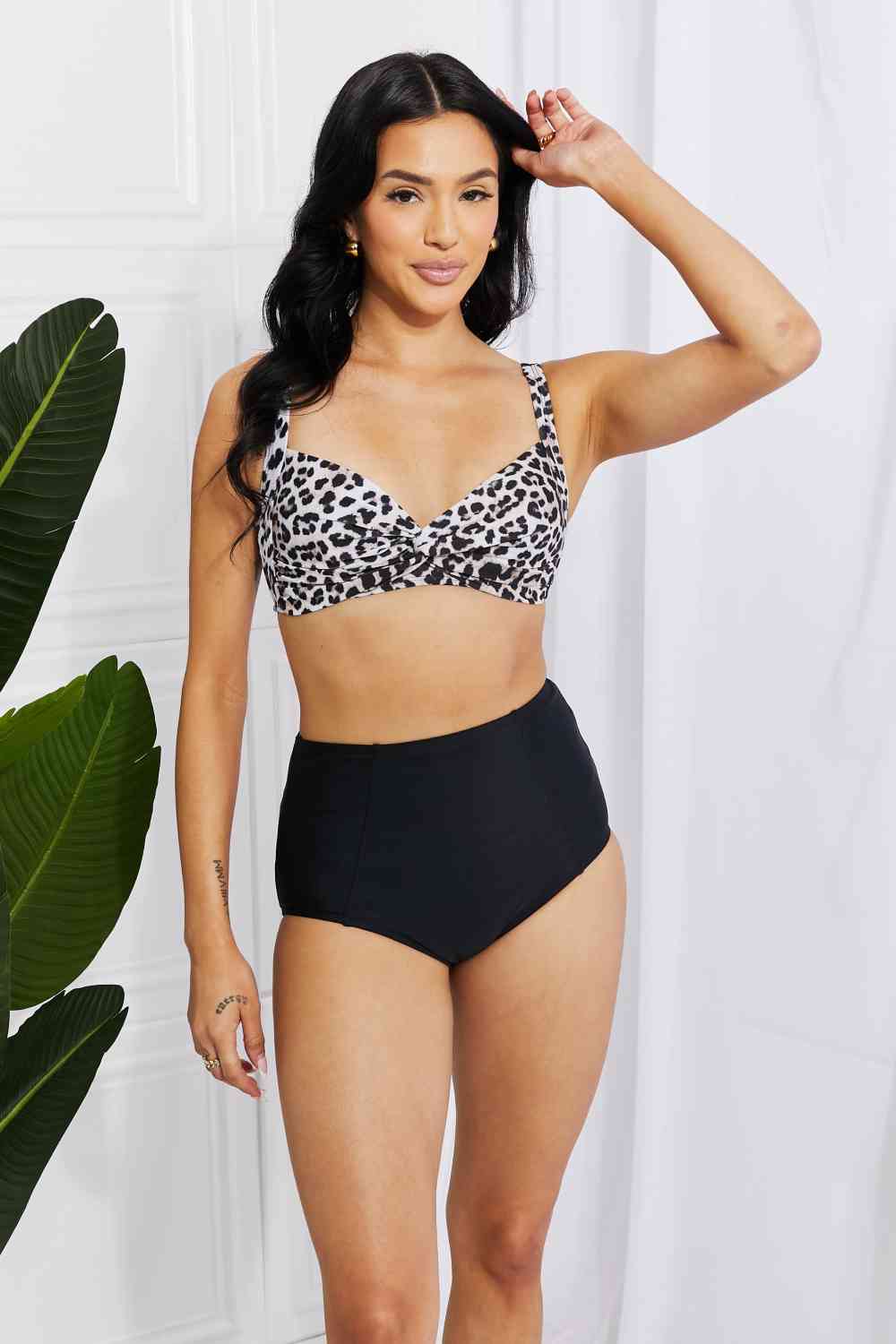 Marina West Swim Take A Dip Twist High-Rise Bikini in Leopard - Ladyez