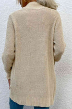 Open Front Rib-Knit Cardigan with Pockets - Ladyez