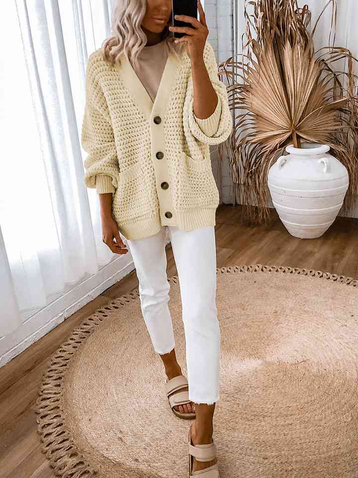 V-Neck Long Sleeve Cardigan - Ladyez