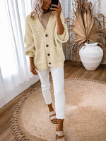 V-Neck Long Sleeve Cardigan - Ladyez