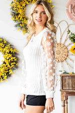 Double Take Textured Applique Long Sleeve Blouse - Ladyez