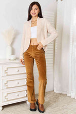 Double Take Open Front Long Sleeve Cardigan - Ladyez