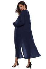 Long Sleeve Open Front Buttoned Cardigan - Ladyez