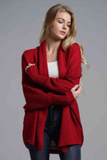 Double Take Dolman Sleeve Open Front Ribbed Trim Longline Cardigan - Ladyez