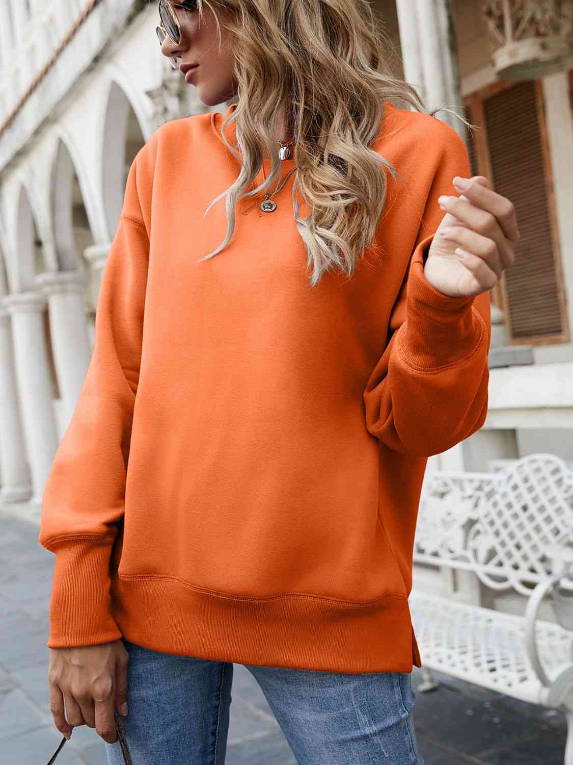 Dropped Shoulder Slit Sweatshirt - Ladyez