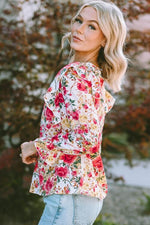 Floral Round Neck Smocked Blouse - Ladyez