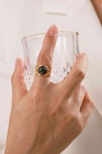 18k Gold Plated Malachite Leaf Ring - Ladyez
