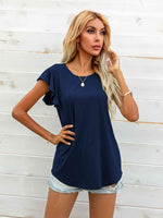 Round Neck Butterfly Sleeve Top - Ladyez