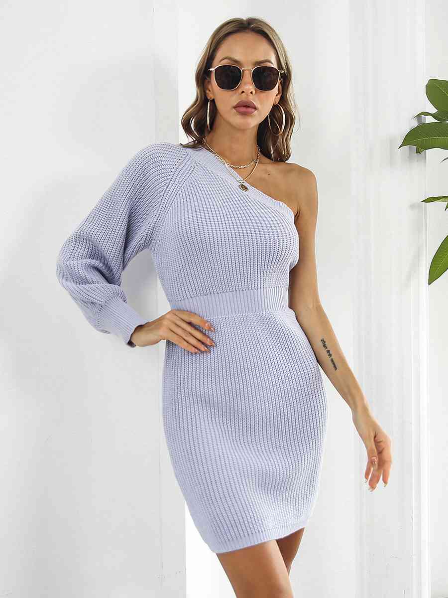 One-Shoulder Mini Sweater Dress - Ladyez