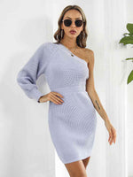 One-Shoulder Mini Sweater Dress - Ladyez