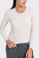 Round Neck Long Sleeve Sports Top - Ladyez