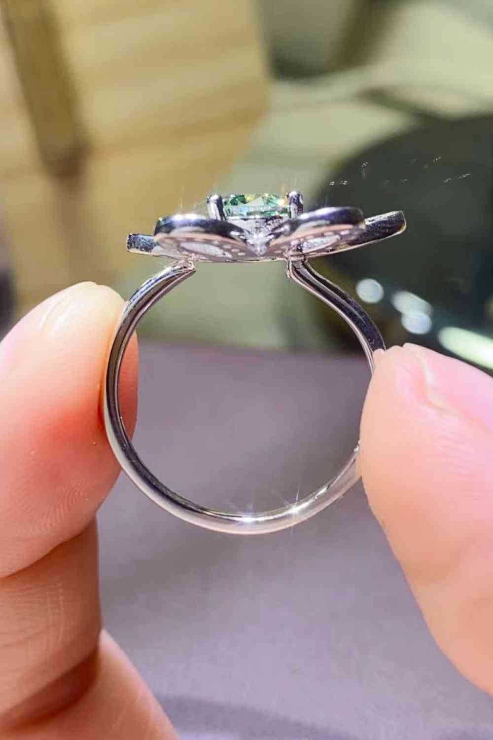 1 Carat Moissanite Flower Shape Open Ring - Ladyez